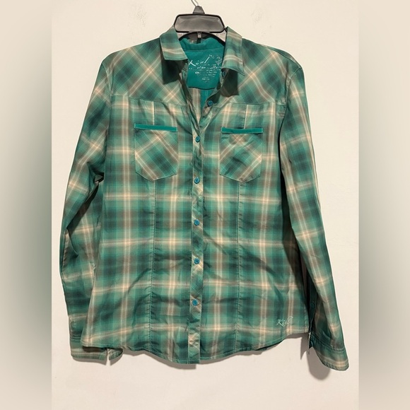Kuhl Shirt Womens M Long Sleeve Button Mountain Culture Green/Multicolor - Picture 1 of 5